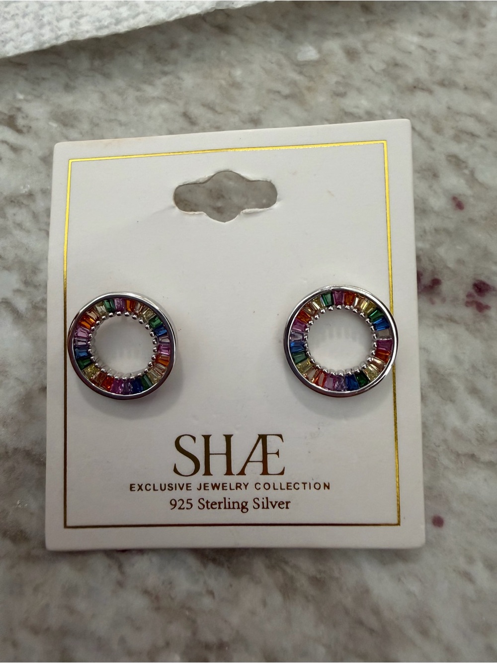 Rainbow Sterling Silver Circle Stud Earrings